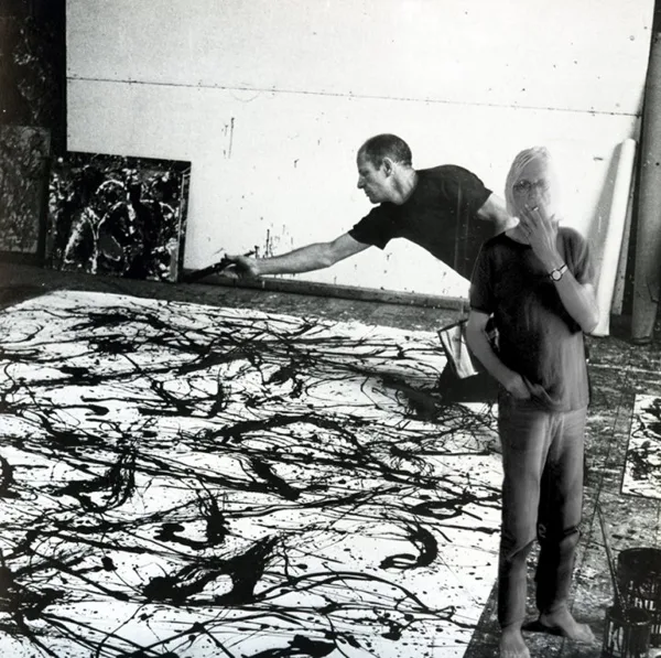 In Jackson's studio in Long Island 1950